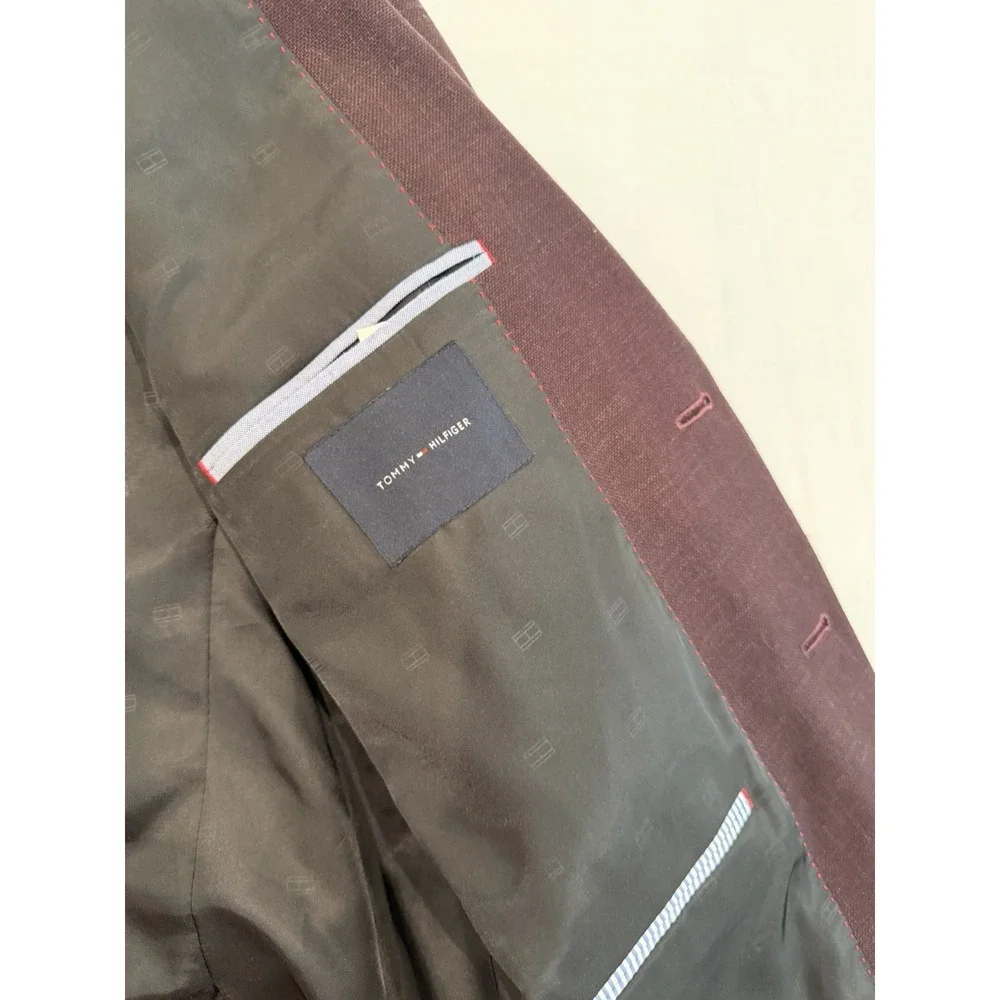 Tommy Hilfiger Men's Blazer Jacket Modern-Fit Solid Burgundy Size 36R formal